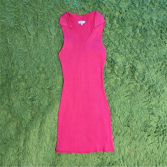 Crown & Ivy ‘Cabana’ Hot Pink Sleeveless Collared Rib Sweater Dress - Picture 3 of 8